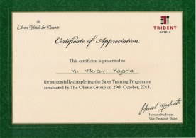 Certificate of appreciation, sales training programme